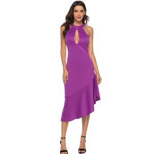 Women's Irregular Sexy Sleeveless Openwork Dresses Sleeveless Off-the-Shoulder Dresses Office Dresses