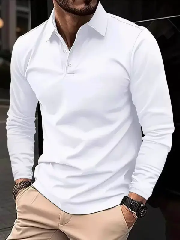 European fitness clothes, long sleeve men's quick-drying high-elastic sports polo shirt, tights, lapel T-shirt, personal trainer uniforms - Image 2