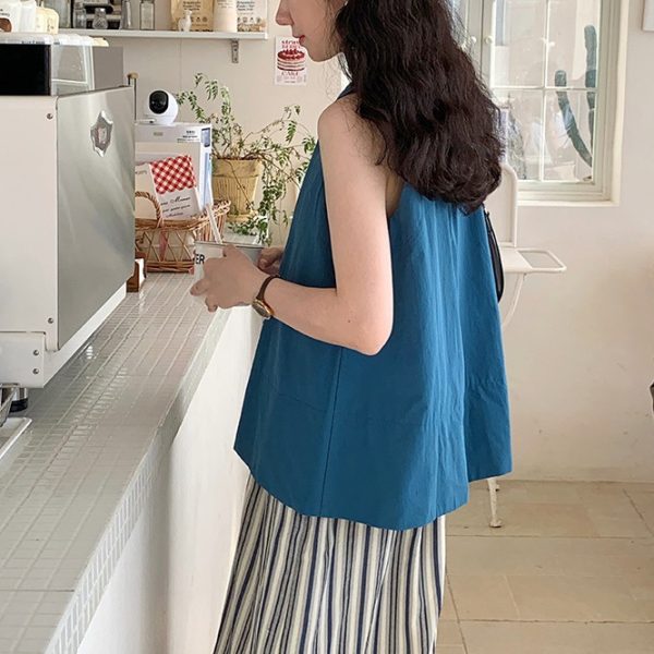 Ramesse | Island Town Peacock Blue Simple Crew Neck Solid Color Tank Top Summer Sleeveless Top - Image 2