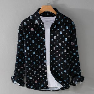 MRMING design sense plaid ripped print stitching long sleeve shirt cutout trend cotton shirt jacket men's trend