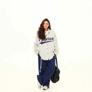 American retro niche vertical stripe long-sleeved shirt men's and women's autumn new loose and versatile pair shirt outside