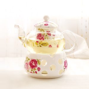 British light luxury flower teapot tea set candle heating base set pyrex afternoon camellia fruit teapot wholesale