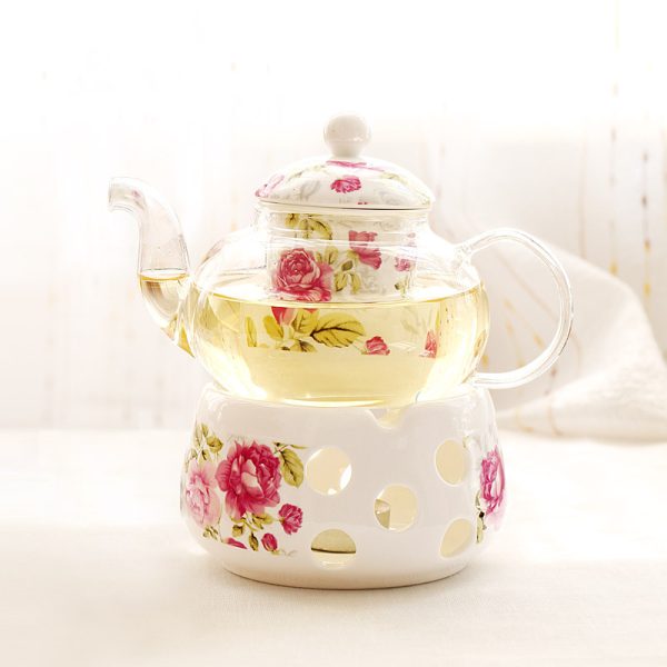 British light luxury flower teapot tea set candle heating base set pyrex afternoon camellia fruit teapot wholesale - Image 4
