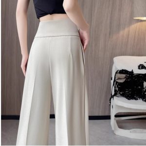 2025 spring/summer new irregular suit pants women's high-waisted wide-leg pants straight-leg casual loose floor-length trousers