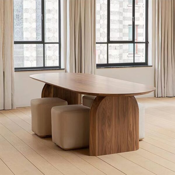Japanese-style wabi-sabi style solid wood dining table and chairs, home small dining table, designer desk, long table, long table, log oval