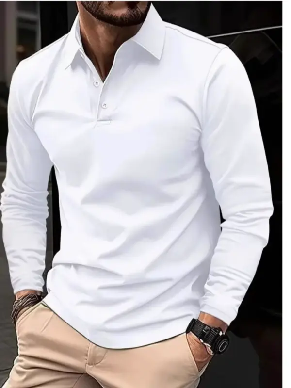 European fitness clothes, long sleeve men's quick-drying high-elastic sports polo shirt, tights, lapel T-shirt, personal trainer uniforms - Image 4