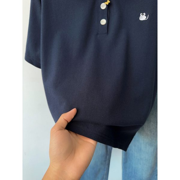 Plus size women's summer high-end polo neck, shoulder short-sleeved T-shirt, fat mm, loose and thin, foreign and versatile top - Image 3