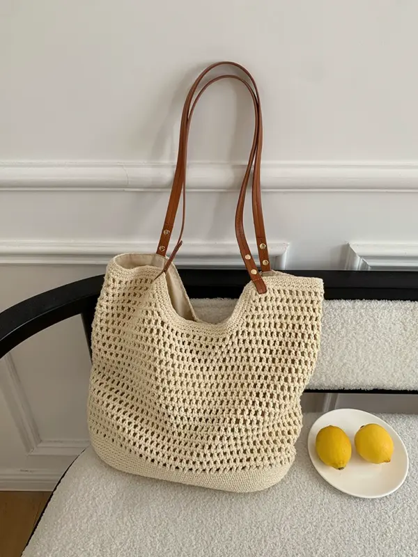 Large Capacity Bag Women's 2025 New Versatile One Shoulder Seaside Resort Beach Bag Woven Straw Commuter Tote Bag - Image 2