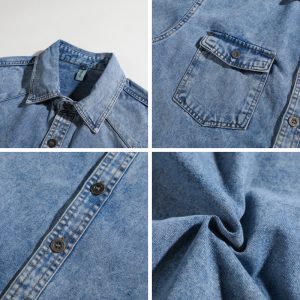 Spring and autumn washed workwear denim shirt jacket men's American trendy brand loose casual design lapel top