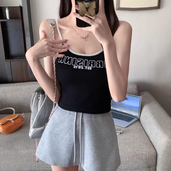 2111 Korean version of the letter print contrast camisole women's design new short slim and versatile base wear - Image 3