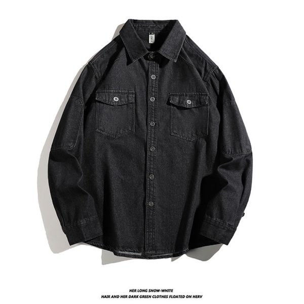 Spring and autumn washed workwear denim shirt jacket men's American trendy brand loose casual design lapel top - Image 3