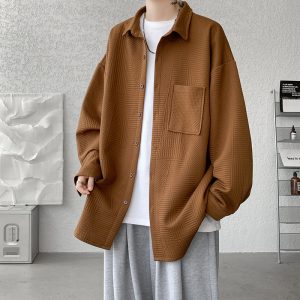 Corduroy shirt boys spring and autumn vintage American retro long sleeve shirt design sense Japanese casual jacket