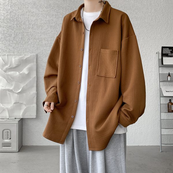 Corduroy shirt boys spring and autumn vintage American retro long sleeve shirt design sense Japanese casual jacket