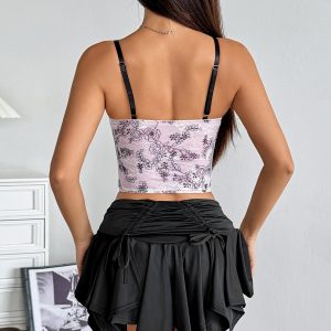 Street photography trend European and American style mesh print cross lace-up underwire herringbone backless hot girl sexy small suspender 1847