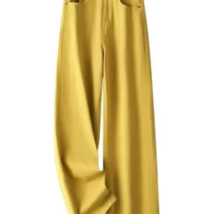 Yellow soft denim straight-leg pants women's spring and autumn 2025 new popular sycamore women's pants casual narrow wide-leg pants