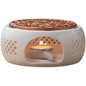 Heated base, white porcelain warm tea set, black ceramic stove holder, candle base, flower tea set, multifunctional ceramic base