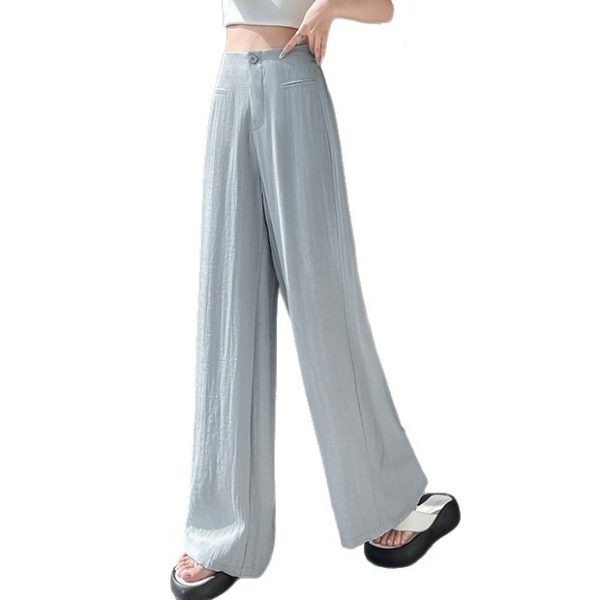 Summer new high-waisted linen ice silk wide-leg pants women's 2025 high-end loose straight-leg casual draped mop pants - Image 5