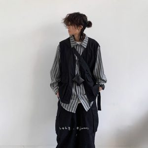 cityboy Japanese vintage stitching fake two-piece cargo shirt for men and women casual loose long-sleeved shirt jacket