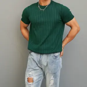American tough guy ice silk knit sweater muscular man tight stretch short sleeve fitness trainer casual t-shirt skin-friendly and breathable
