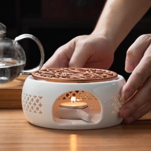 Heated base, white porcelain warm tea set, black ceramic stove holder, candle base, flower tea set, multifunctional ceramic base