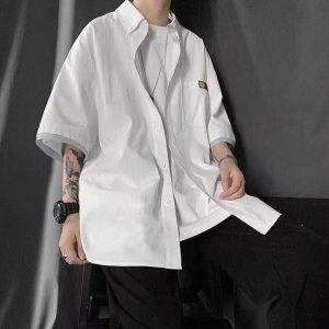 Summer short-sleeved shirt, men's solid color casual Hong Kong style ins, loose Japanese trend, fake two niche shirts, jackets