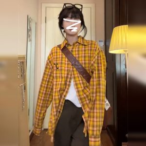 American Vintage Yellow Plaid Shirt Jacket Jacket Cruise 2024 Styles for Men and Women Exclusive Chic Top Couple Shirt