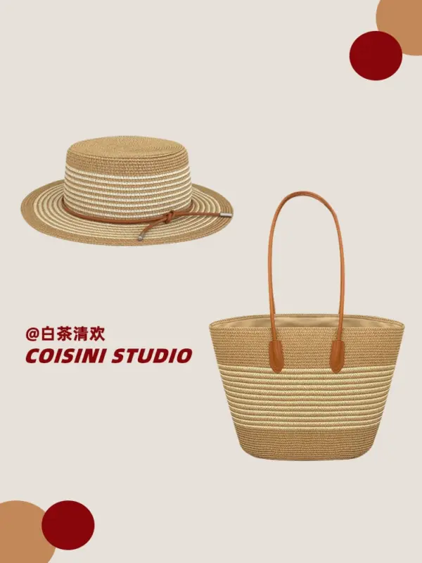Hand-woven bag, large capacity straw handbag, women's sunshade straw hat, casual fashion and versatile shoulder bag