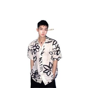 Seaside vacation men's cuba collar ice silk beach flower shirt short sleeve men's summer sanya haihai wear island clothes