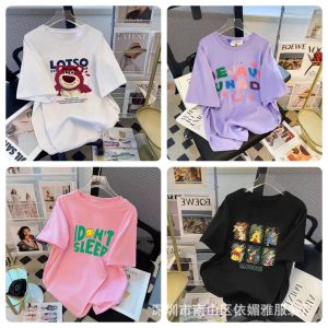 2024 Summer New Korean Size Women's Short Sleeve T-Shirt Women's Loose Versatile Half Sleeve 1688 Street Stall Clothes