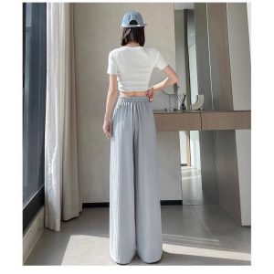Summer new high-waisted linen ice silk wide-leg pants women's 2025 high-end loose straight-leg casual draped mop pants
