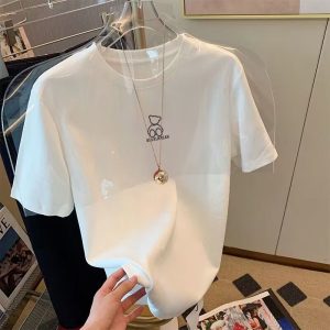 2025 new T-shirt women's short-sleeved crew neck Korean version loose plus size versatile ins trendy summer women's white half-sleeved top