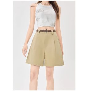 Real shot of cargo shorts, women's summer thin high-waisted wide-leg suit pants, A-line loose casual slimming cropped pants