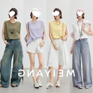 MEIYANG Wave Flower Vest Tencel Cotton _Row Style Simple Round Neck Sleeveless Flower Bud Top - Tuesday