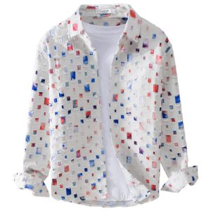 MRMING design sense plaid ripped print stitching long sleeve shirt cutout trend cotton shirt jacket men's trend