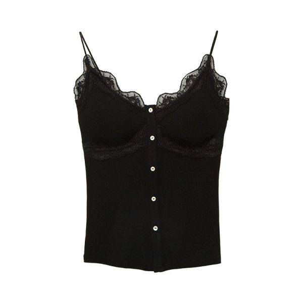 Cotton ammonia pit strip lace with cup buttons camisole women's pure desire style French base shirt women wear outside and wear inner tops - Image 5