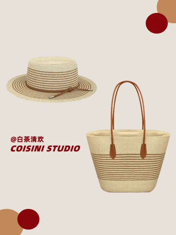 Hand-woven bag, large capacity straw handbag, women's sunshade straw hat, casual fashion and versatile shoulder bag - Image 3