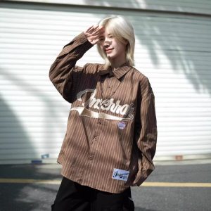 American retro niche vertical stripe long-sleeved shirt men's and women's autumn new loose and versatile pair shirt outside