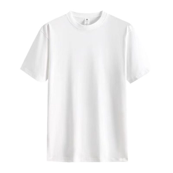 Heavyweight Xinjiang combed cotton bag collar edge pure white short-sleeved T-shirt men and women summer loose large size round neck T-shirt casual - Image 5