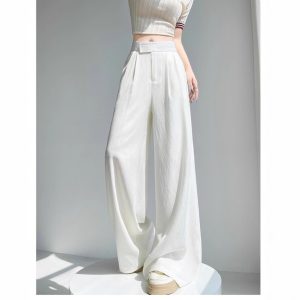 Real shot of ice silk cotton and linen suits, wide-leg pants, women's summer high-waisted drape, linen loose hem slacks, floor-length pants