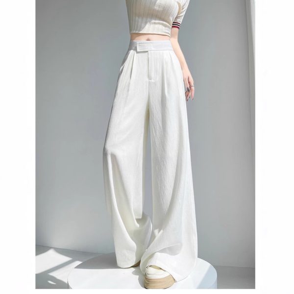 Real shot of ice silk cotton and linen suits, wide-leg pants, women's summer high-waisted drape, linen loose hem slacks, floor-length pants