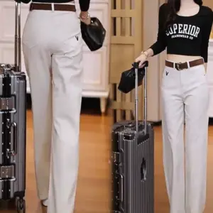 Yellow soft denim straight-leg pants women's spring and autumn 2025 new popular sycamore women's pants casual narrow wide-leg pants
