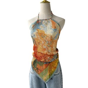 oil painting tops women's summer new seaside vacation babes halterneck suspender small vest short small tops wholesale