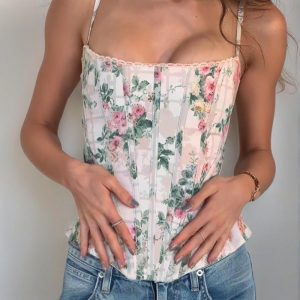 YL25115 Amazon's new retro square neck printed tunic waist top women's European and American explosive fishbone lace vest