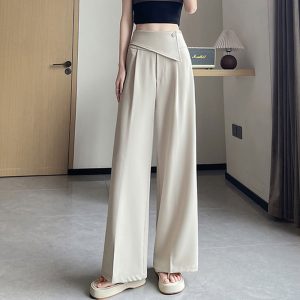 2025 spring/summer new irregular suit pants women's high-waisted wide-leg pants straight-leg casual loose floor-length trousers