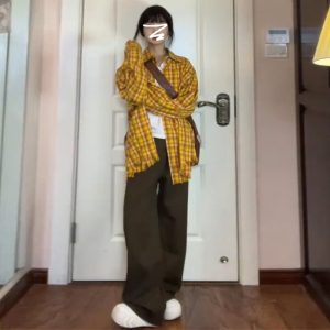 American Vintage Yellow Plaid Shirt Jacket Jacket Cruise 2024 Styles for Men and Women Exclusive Chic Top Couple Shirt