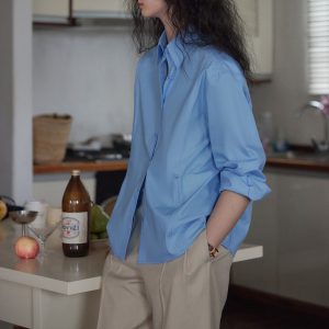 60 counts organic cotton waist two wear three-open body three-dimensional cut office siren style shirt top woman