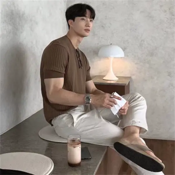 American tough guy knitted T-shirt, trendy men's wear, skin-friendly, comfortable, breathable, ice silk short-sleeved fitness trainer sports top - Image 5