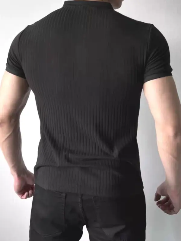American ice silk pit strip polo shirt men's cool slim short sleeve lapel t-shirt fitness trainer overalls paul shirt tide - Image 4