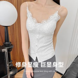 Cotton ammonia pit strip lace with cup buttons camisole women's pure desire style French base shirt women wear outside and wear inner tops
