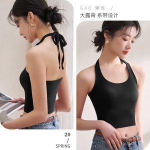 Halterneck camisoles, women's belts, chest pads, short summer wear, retro Hong Kong-style beautiful back underwear, red base top